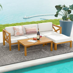 5 Piece Outdoor Conversation Furniture Set with 3 Chairs 1 Ottoman and 1 Coffee Table