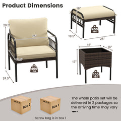 5 Piece Patio Conversation Set with 2 Ottomans and Coffee Table