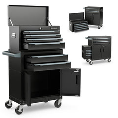 6-Drawer Rolling Tool Storage Chest Cabinet with Universal Wheels and Hooks