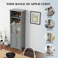 6-Tier Freestanding Bathroom Cabinet with 2 Open Compartments and Adjustable Shelves