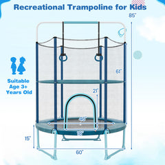 60 Inch Trampoline with Gymnastic Bar and Rings for Kids
