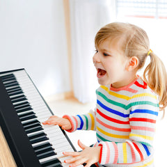 61-Key Folding Piano Keyboard with Full Size Keys and Music Stand
