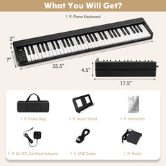61-Key Folding Piano Keyboard with Full Size Keys and Music Stand
