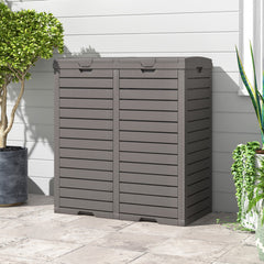 62 Gallon Outdoor Trash Can Waterproof Double Bin with Tiered Lid and Drip Tray