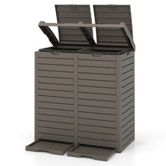 62 Gallon Outdoor Trash Can Waterproof Double Bin with Tiered Lid and Drip Tray