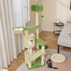 63 Inch Multi-Level Aesthetic Stripped Kitten Tower with 2 Condos