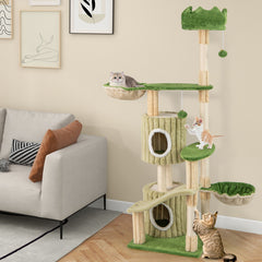63 Inch Multi-Level Aesthetic Stripped Kitten Tower with 2 Condos