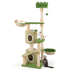 63 Inch Multi-Level Aesthetic Stripped Kitten Tower with 2 Condos