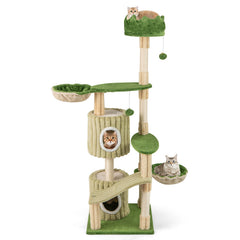 63 Inch Multi-Level Aesthetic Stripped Kitten Tower with 2 Condos