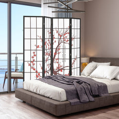 6 Feet Folding Decorative Oriental Privacy Screen with Plum Blossom Design
