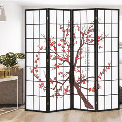 6 Feet Folding Decorative Oriental Privacy Screen with Plum Blossom Design