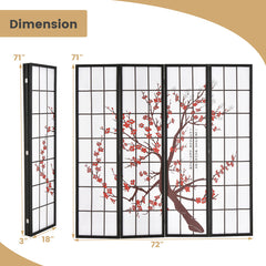 6 Feet Folding Decorative Oriental Privacy Screen with Plum Blossom Design