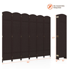 6-Panel Room Divider 5.6 FT Tall Folding Privacy Screen with Hand-woven Texture