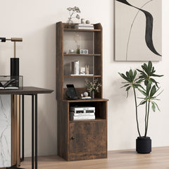 6-Tier Bookshelf Nightstand with Charging Station and Cabinet