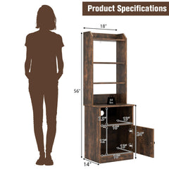 6-Tier Bookshelf Nightstand with Charging Station and Cabinet