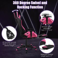PU Leather Gaming Chair with USB Massage Lumbar Pillow and Footrest