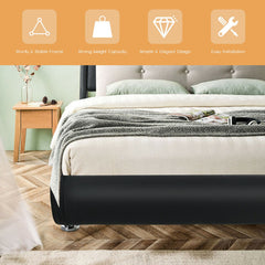Full Size Faux Leather Upholstered Platform Bed Adjustable Headboard