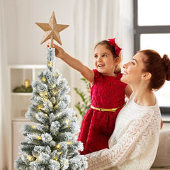 5/6/7.5/8 Feet Pre-lit Snow Flocked Christmas Tree with 9 Lighting Modes