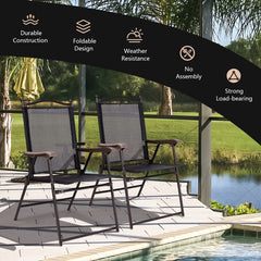 Set of 2 Patio Folding Sling Back Camping Deck Chairs