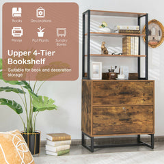 Letter Size Lateral File Cabinet with Lock and Bookshelf