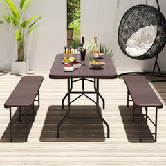 6 Feet Folding Table with Wood Grain HDPE Tabletop and Safe Lock Mechanism