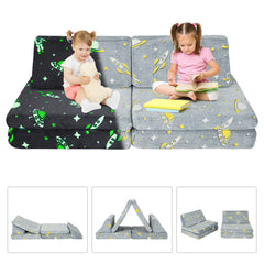 6 PCS Kids Play Couch with 4 Base Cushions and 2 Backrest Cushions