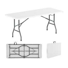 6 ft Portable Folding Table 350 LBS Fold-in-Half Table with HDPE Tabletop