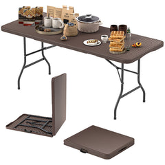 6 ft Portable Folding Table with Rattan-Like HDPE Tabletop and Safe Lock Mechanism