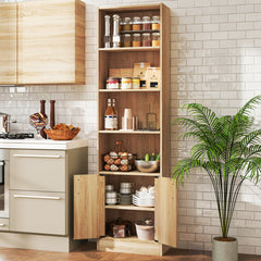 71 Inch 6-Tier Tall Bookshelf with Double Doors 4 Open Cubes