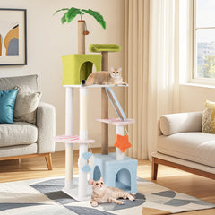 71 Inch Cat Tree Multi-Level Aesthetic Beach-Themed Kitten Tower