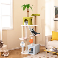 71 Inch Cat Tree Multi-Level Aesthetic Beach-Themed Kitten Tower