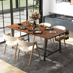 72 Inch Dining Table Rectangular Kitchen Table with 2-Bottle Wine Rack for 5-7