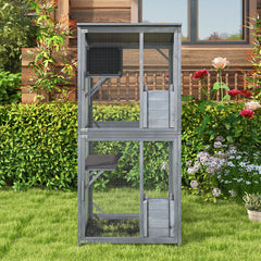 72 Inch Tall Wooden Cat House with Weatherproof Asphalt Roof