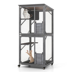 72 Inch Tall Wooden Cat House with Weatherproof Asphalt Roof