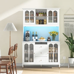 73 Inch Kitchen Pantry Storage Cabinet Freestanding Buffet Cabinet with LED Lights