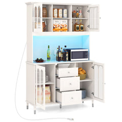 73 Inch Kitchen Pantry Storage Cabinet Freestanding Buffet Cabinet with LED Lights