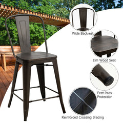 24 Inch Set of 4 Industrial Metal Counter Stool Dining Chairs with Removable Backrests