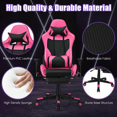 PU Leather Gaming Chair with USB Massage Lumbar Pillow and Footrest