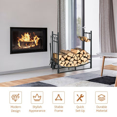 30/36 Inch Firewood Rack with 4 Tool Set Kindling Holders