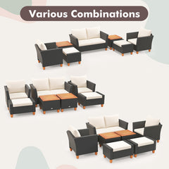 7 Pieces Patio Furniture PE Rattan Sectional Sofa Set with Armchairs and Table