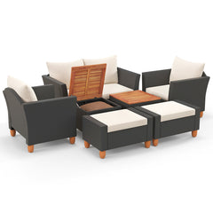 7 Pieces Patio Furniture PE Rattan Sectional Sofa Set with Armchairs and Table