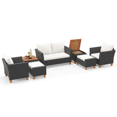 7 Pieces Patio Furniture PE Rattan Sectional Sofa Set with Armchairs and Table