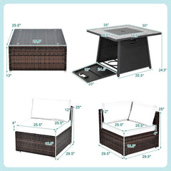 7 Pieces Patio Furniture Set with 35 Inches 50000 BTU Propane Gas Fire Pit Table and Waterproof Cover for Firpit