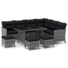 7 Pieces Patio Dining Furniture Set with Soft Cushions and Ottomans