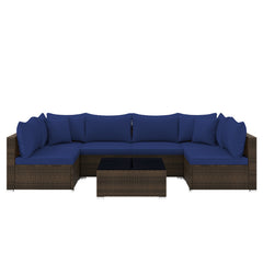 7 Pieces Patio Rattan Furniture Set with Sectional Sofa Cushions