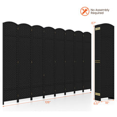 8-Panel Folding Room Divider with Hand-woven Texture and Wood Frame