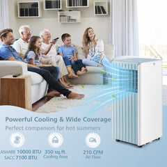 10000 BTU(Ashrae) Portable Air Conditioner Cools 350 Sq.Ft with Dehumidifier