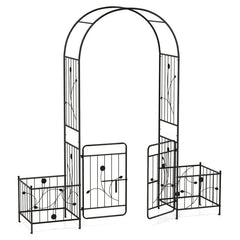 87 Inches Garden Arbor with Lockable Gate Side Planters