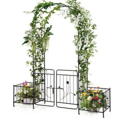 87 Inches Garden Arbor with Lockable Gate Side Planters