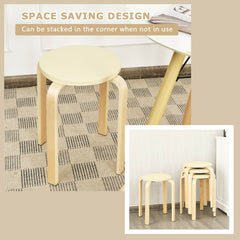 4-Pack Bentwood Stack Stools with PU Leather Round Top